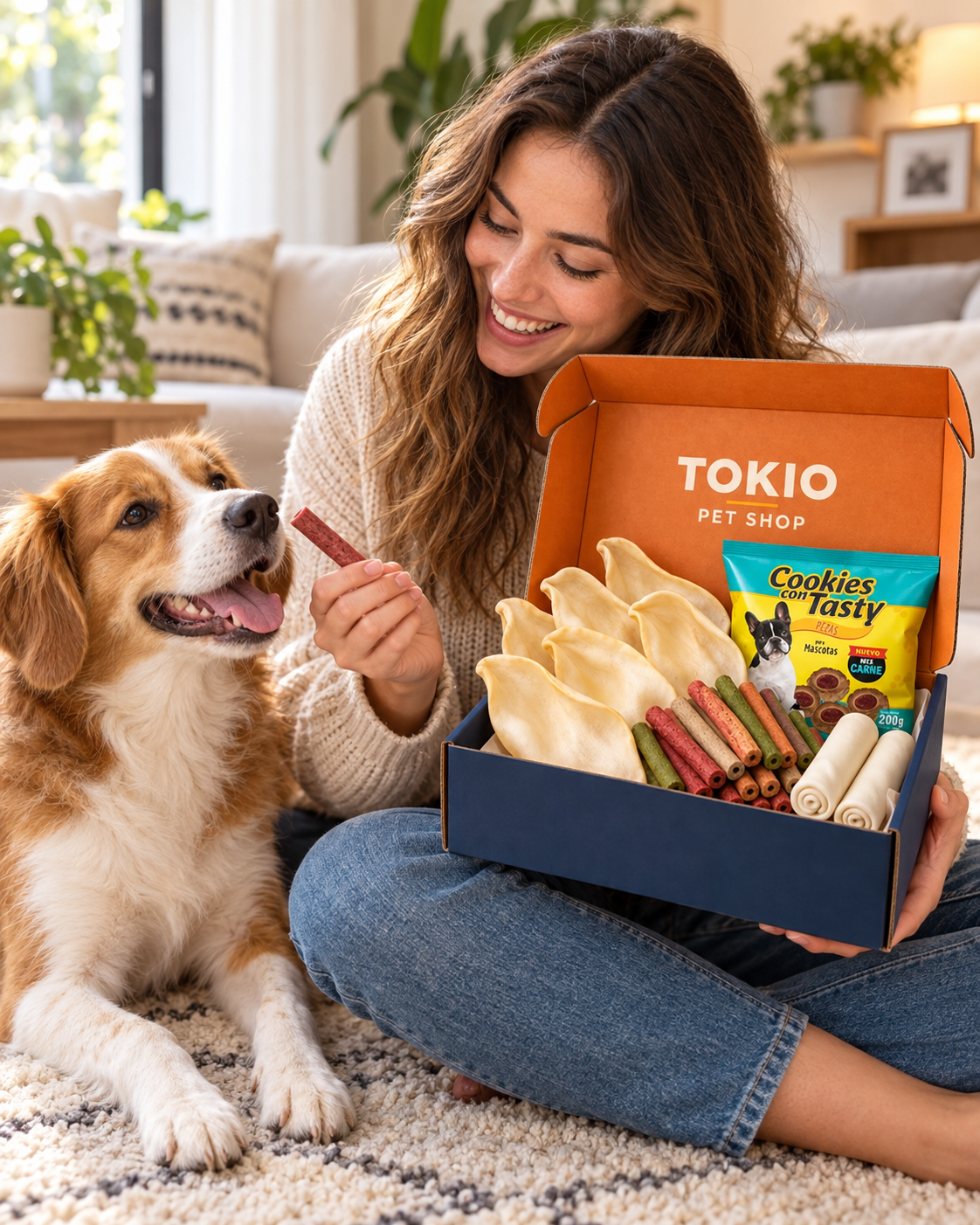 Perro disfrutando la box de premios - Tokio Pet Shop